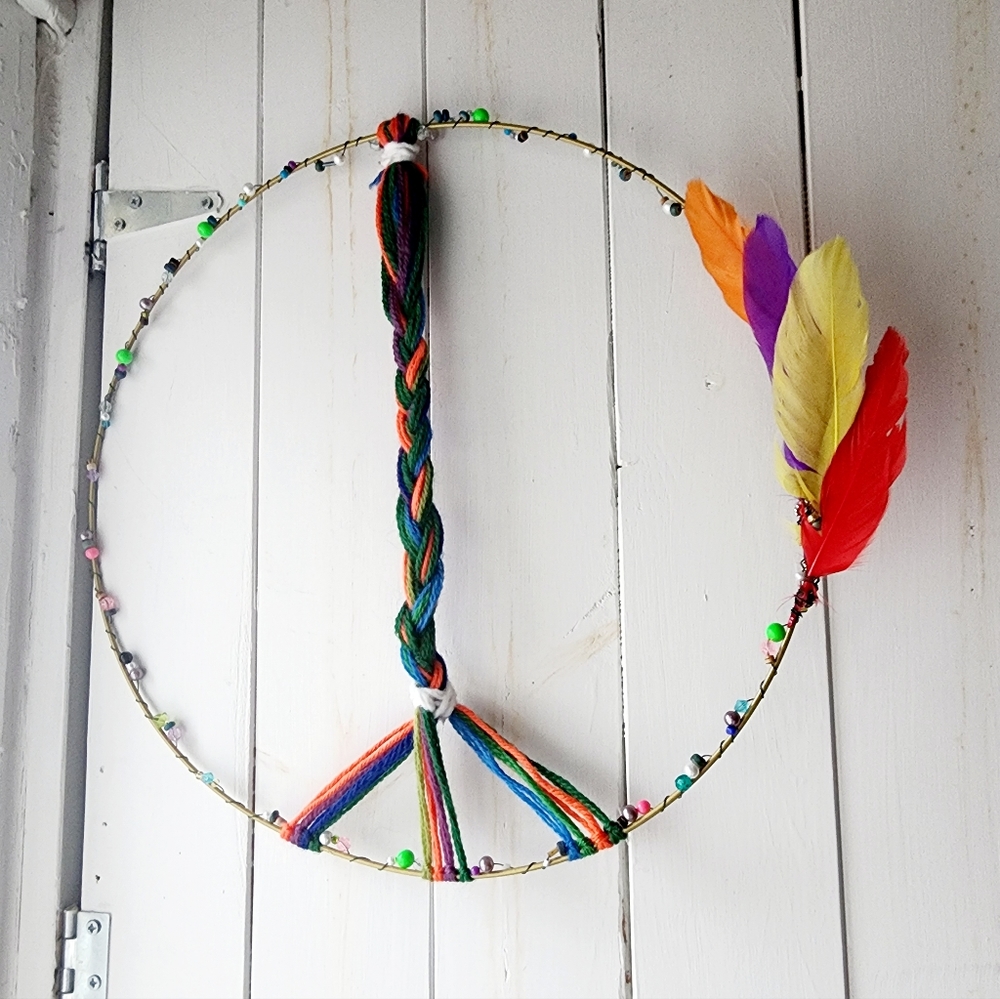 Beaded peace sign wall decor